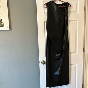 Zara Black leather long dress with slit in back